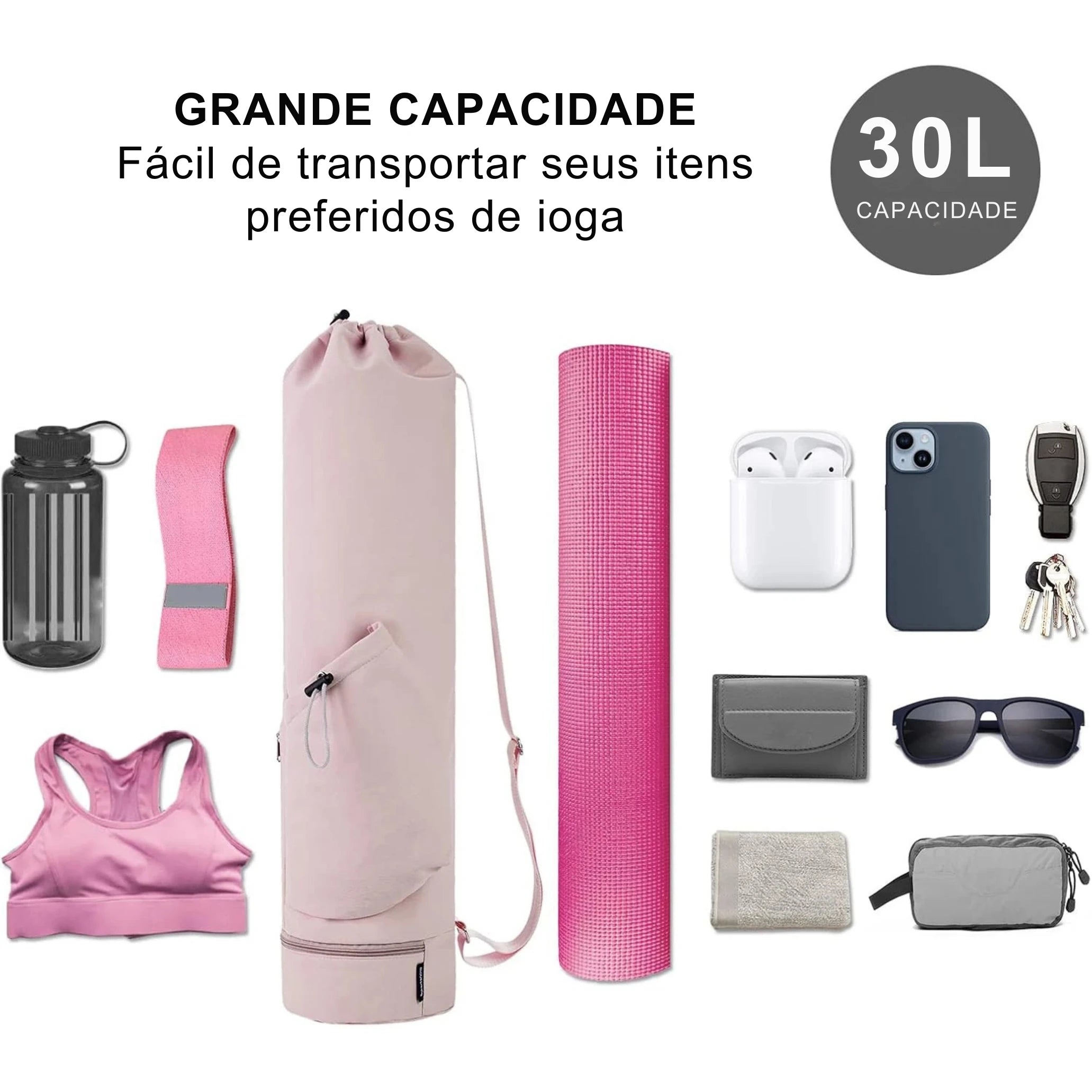Bolsa Yogai Premium 30L para Tapete de Yoga com Bolso Impermeável e Alça Ajustável