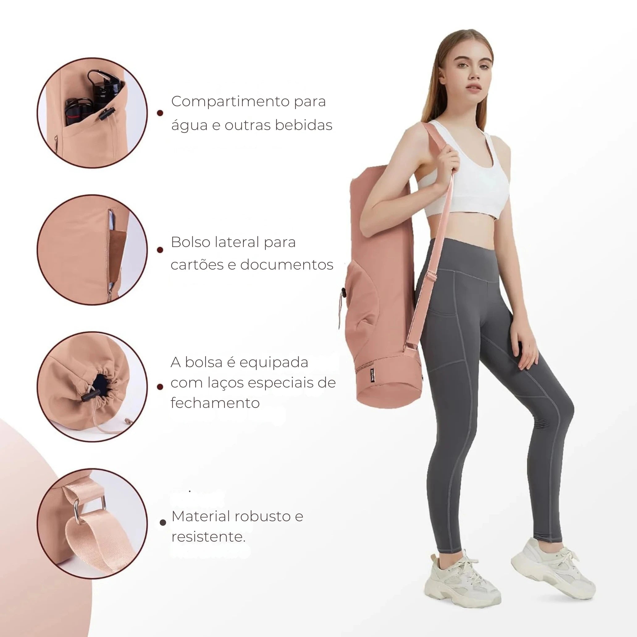 Bolsa Yogai Premium 30L para Tapete de Yoga com Bolso Impermeável e Alça Ajustável