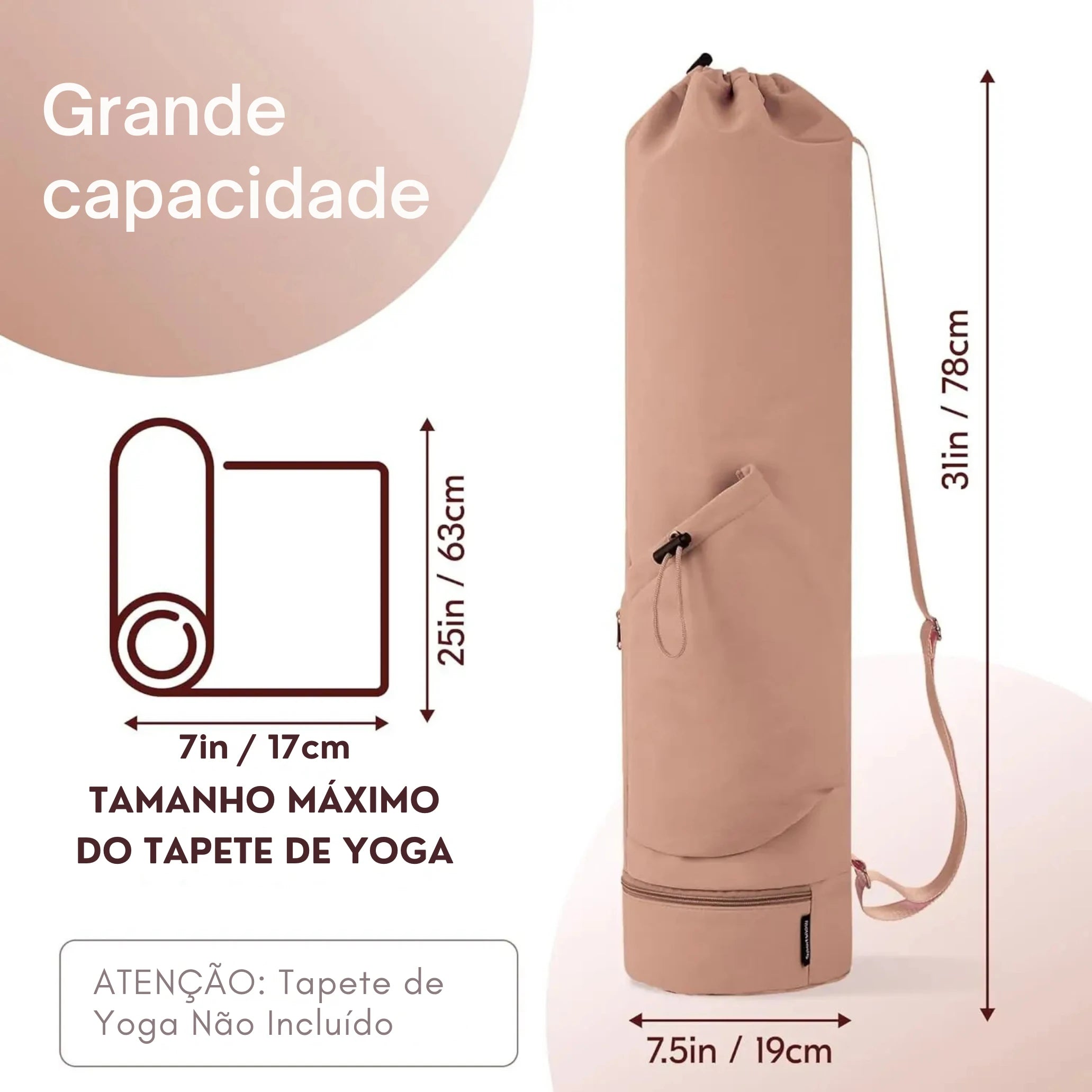 Bolsa Yogai Premium 30L para Tapete de Yoga com Bolso Impermeável e Alça Ajustável