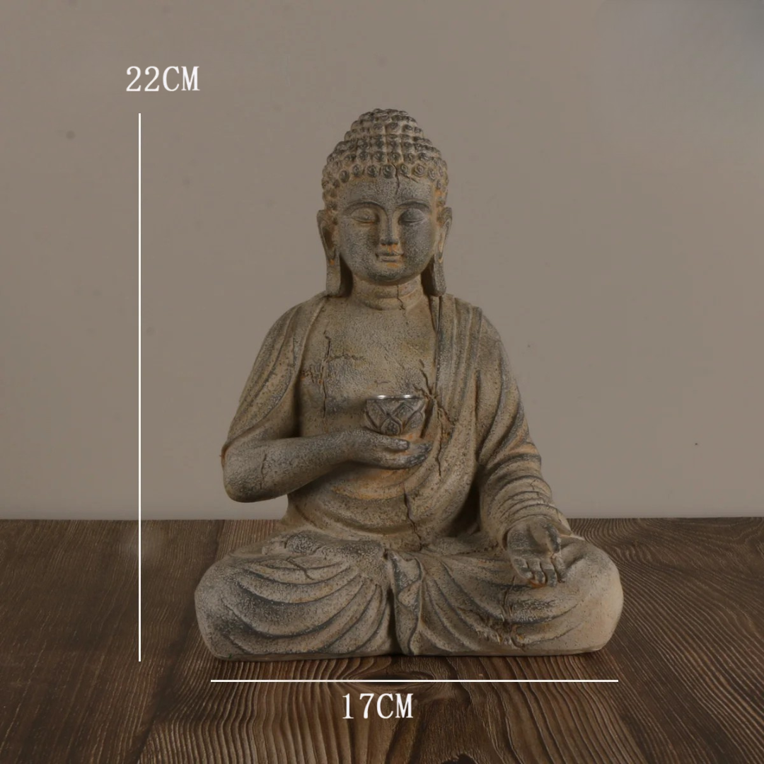 Estátua Buda solar, Buda com luz, decoração zen jardim, ornamento externo, Buda resina, estátua movida a energia solar, decoração entrada, Buda iluminação, jardim budista, decoração externa