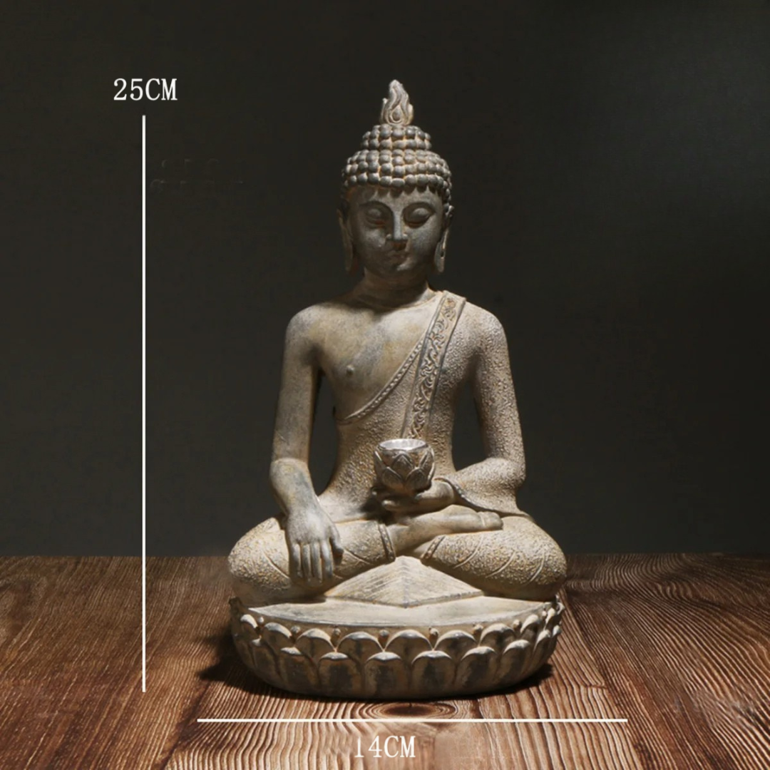 Estátua Buda solar, Buda com luz, decoração zen jardim, ornamento externo, Buda resina, estátua movida a energia solar, decoração entrada, Buda iluminação, jardim budista, decoração externa