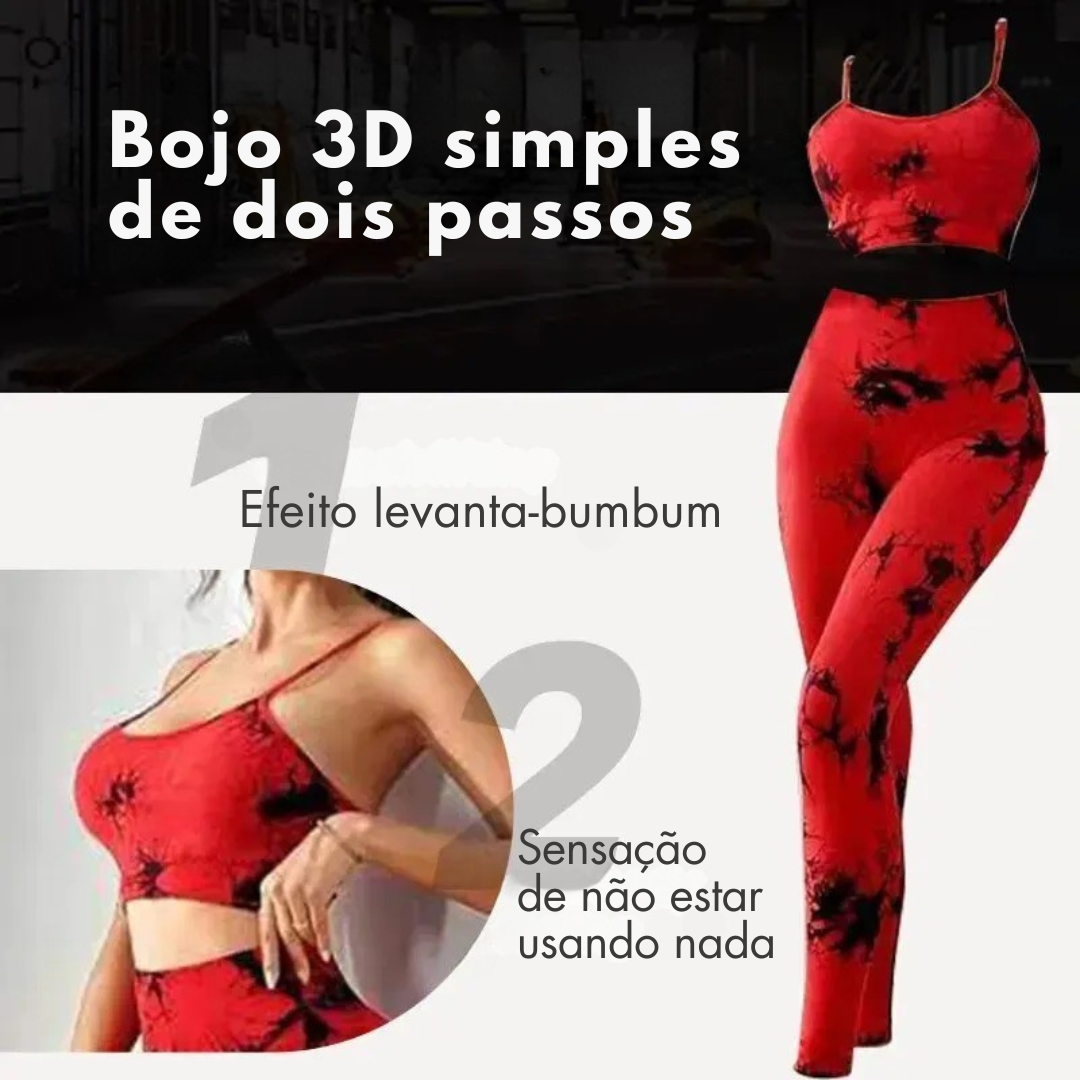 Conjunto yoga, roupa fitness, tie dye, sem costura, top decote suspenso, calça cintura alta, roupa de treino, activewear, conjunto esportivo