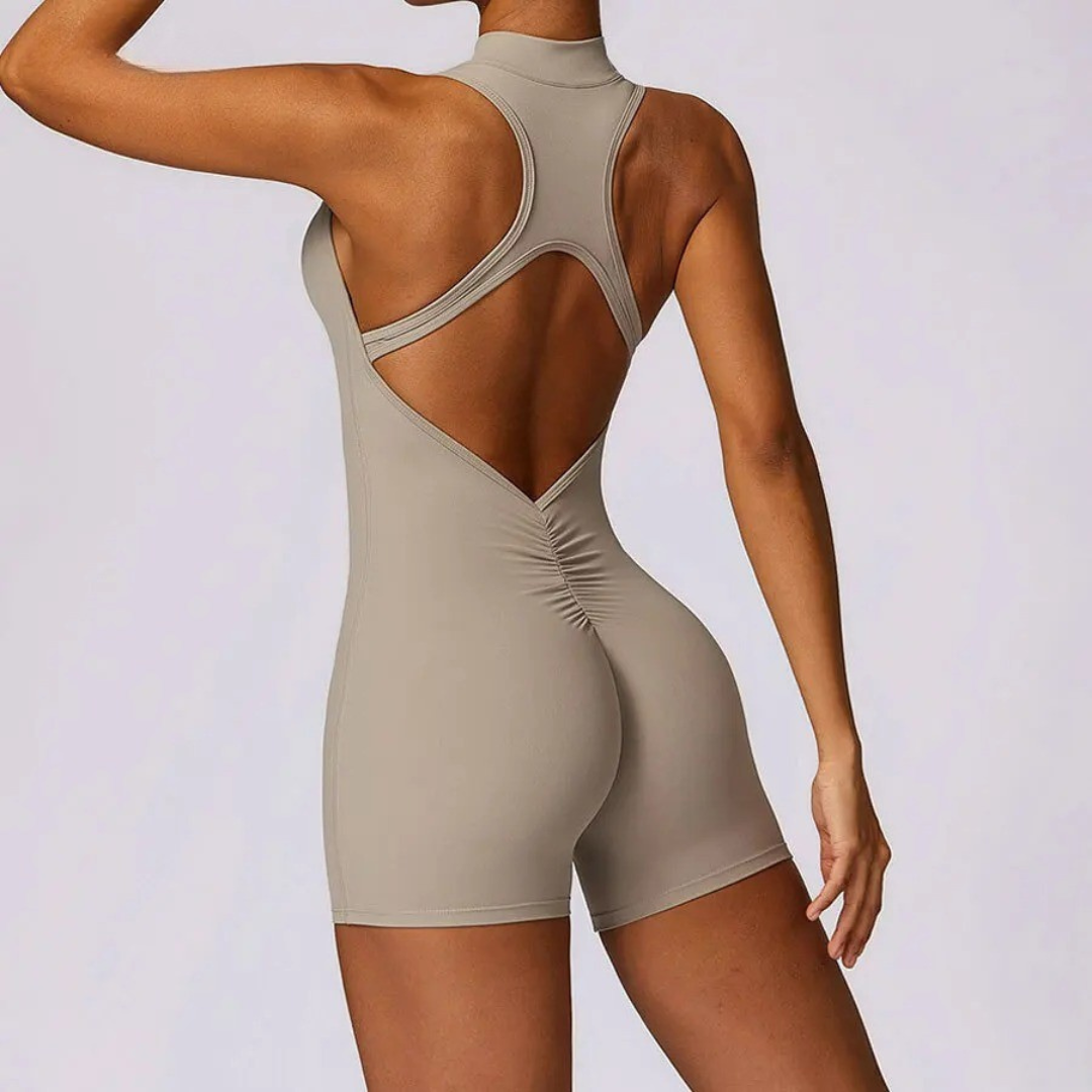 Macacão yoga, roupa fitness, conjunto feminino, sem costas, shorts, roupa esportiva, macacão curto, roupa de treino