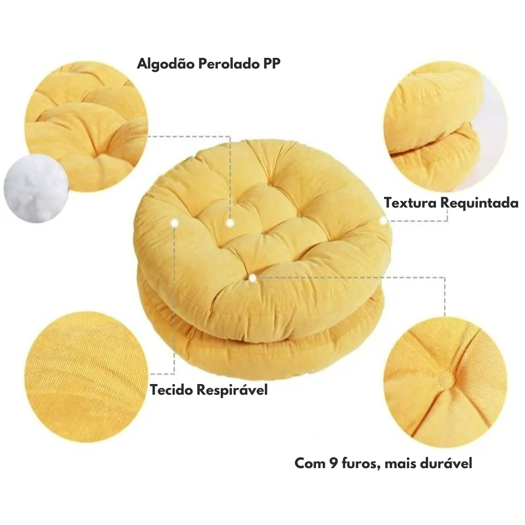 Almofada de chão, almofada redonda, assento veludo, almofada grande, decoração sala, tatami adulto, almofada cinza, assento confortável, almofada tufada