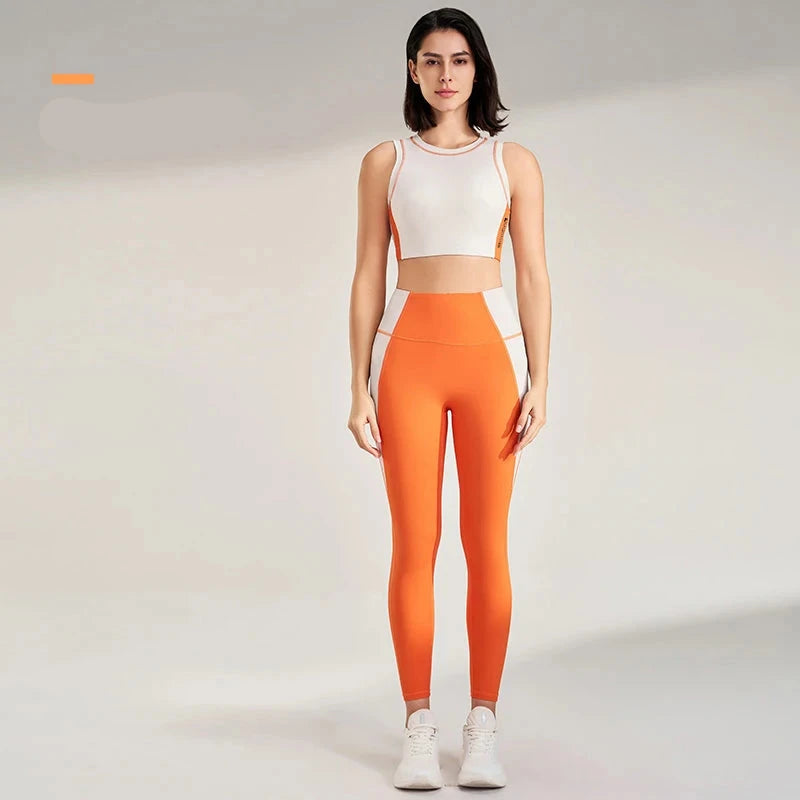 Roupas coloridas de secagem rápida para mulheres, roupa de treino de ginástica, camiseta recolhida, calças apertadas para levantar o quadril