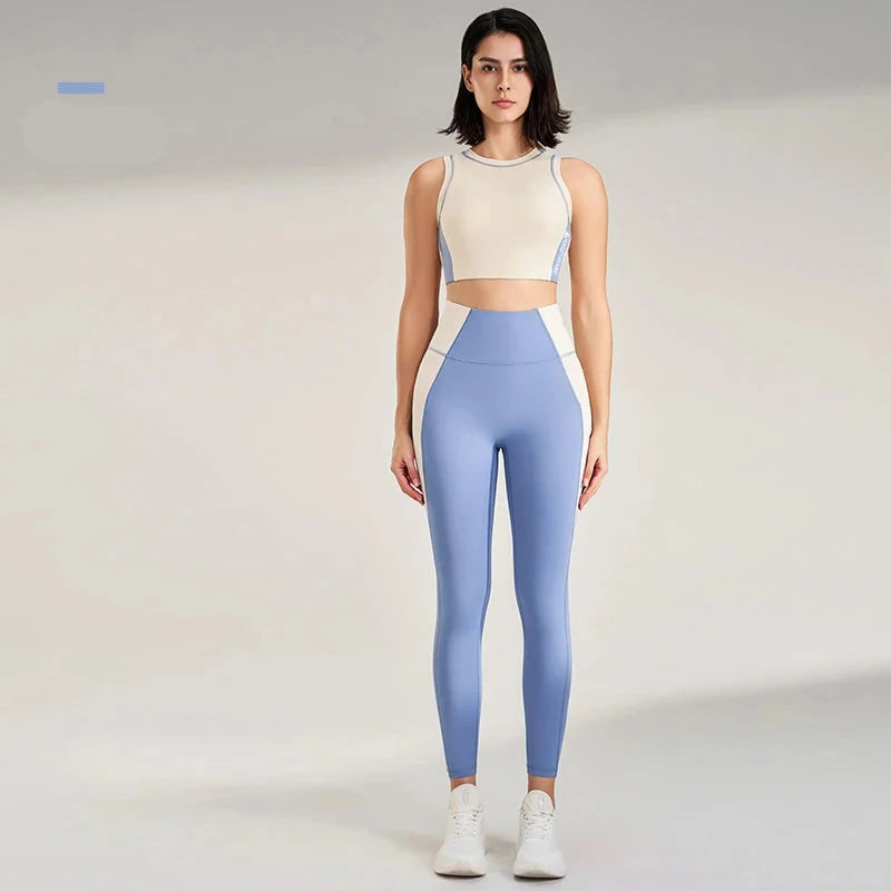 Roupas coloridas de secagem rápida para mulheres, roupa de treino de ginástica, camiseta recolhida, calças apertadas para levantar o quadril