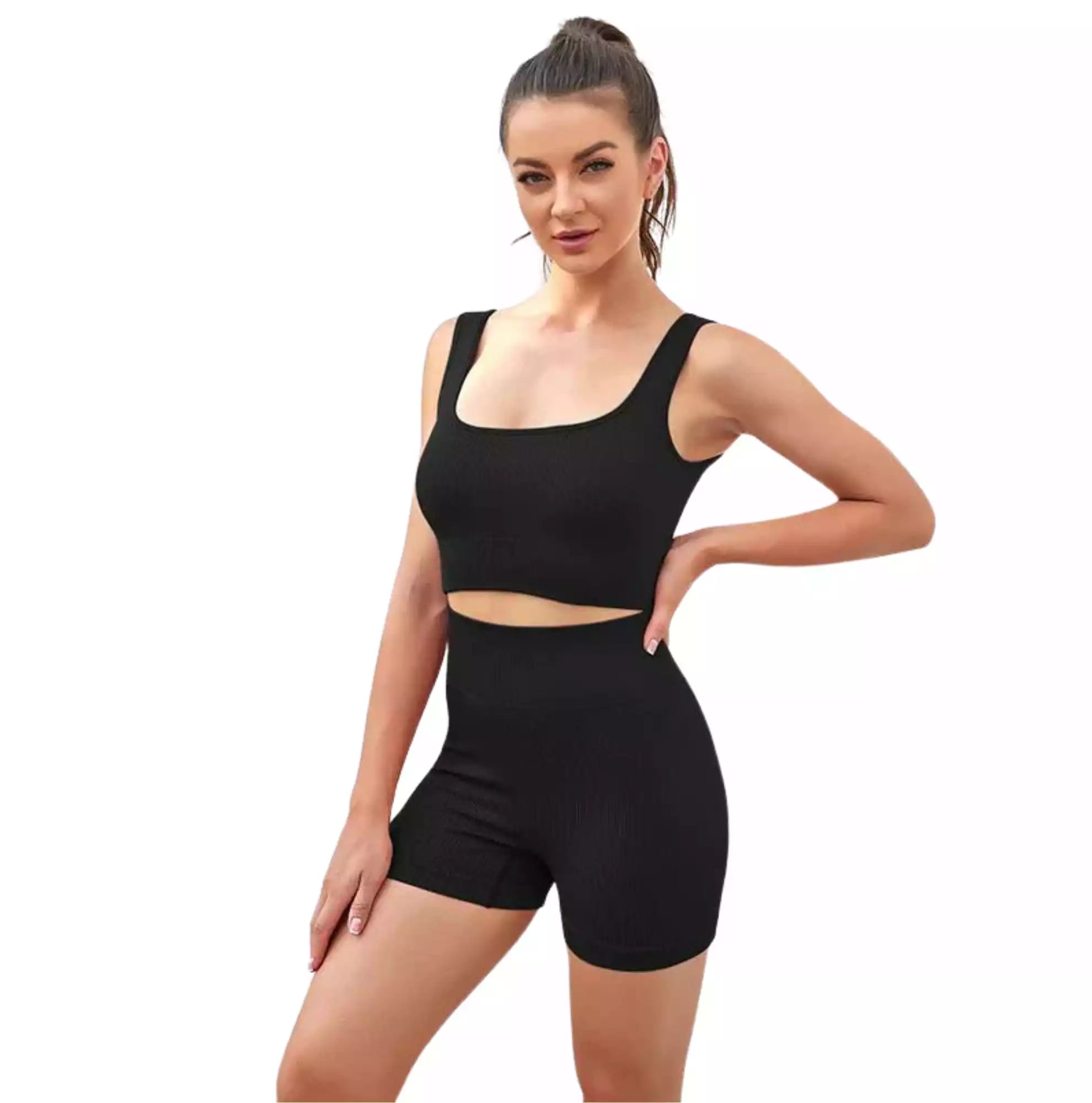 Conjunto Sutiã e Bermuda Legging Canelado Yoga | Cos Alto | Confortável e Resistente - Yogai