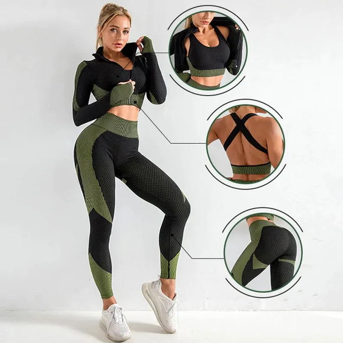 Kit 3 Peças Conjunto Legging Esportiva sem Costura para Yoga - Yogai