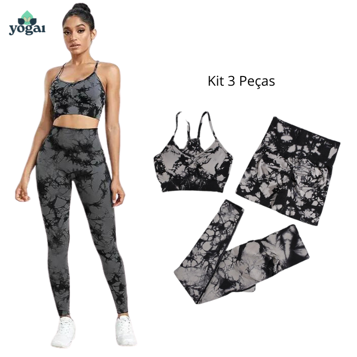 Kit 3 Peças Conjuntos de Yoga sem Costura | Sutiã Short e Calça Legging - Yogai