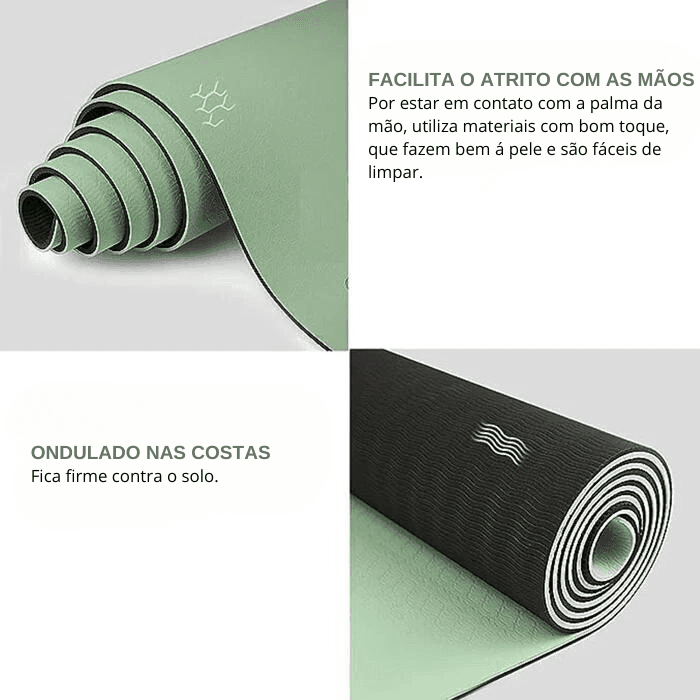 Conjunto Tapete de Yoga TPE Grosso Dupla Camada Antiderrapante, 180cm-6mm + Bolsa e Alça para transporte - Yogai