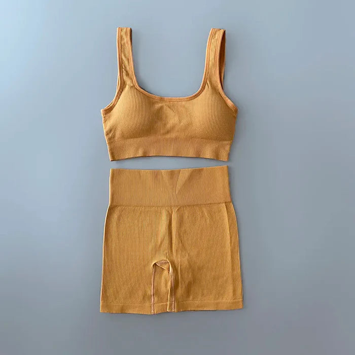 Conjunto Sutiã e Bermuda Legging Canelado Yoga | Cos Alto | Confortável e Resistente - Yogai