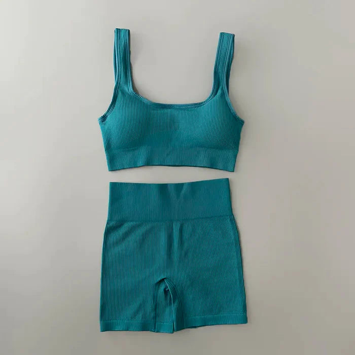 Conjunto Sutiã e Bermuda Legging Canelado Yoga | Cos Alto | Confortável e Resistente - Yogai