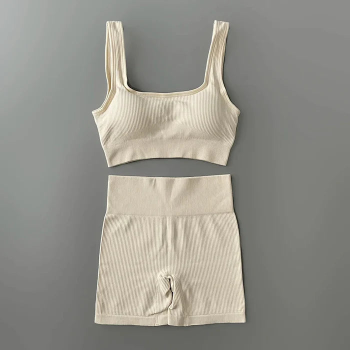 Conjunto Sutiã e Bermuda Legging Canelado Yoga | Cos Alto | Confortável e Resistente - Yogai