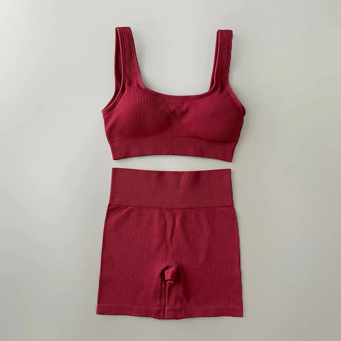 Conjunto Sutiã e Bermuda Legging Canelado Yoga | Cos Alto | Confortável e Resistente - Yogai