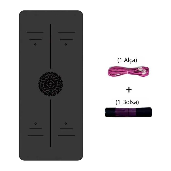 Kit Tapete De Yoga TPE Linha De Posição Para Iniciante, Dupla Camada 6mm Antiderrapante + Bolsa e Alça - Yogai