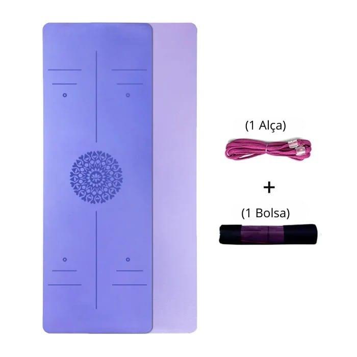 Kit Tapete De Yoga TPE Linha De Posição Para Iniciante, Dupla Camada 6mm Antiderrapante + Bolsa e Alça - Yogai
