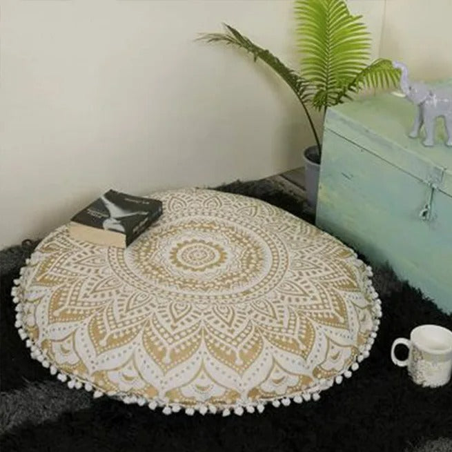 Capa de almofada redonda, estampa boêmia, decoração de chão, fronha decorativa, estilo boêmio, decoração de casa