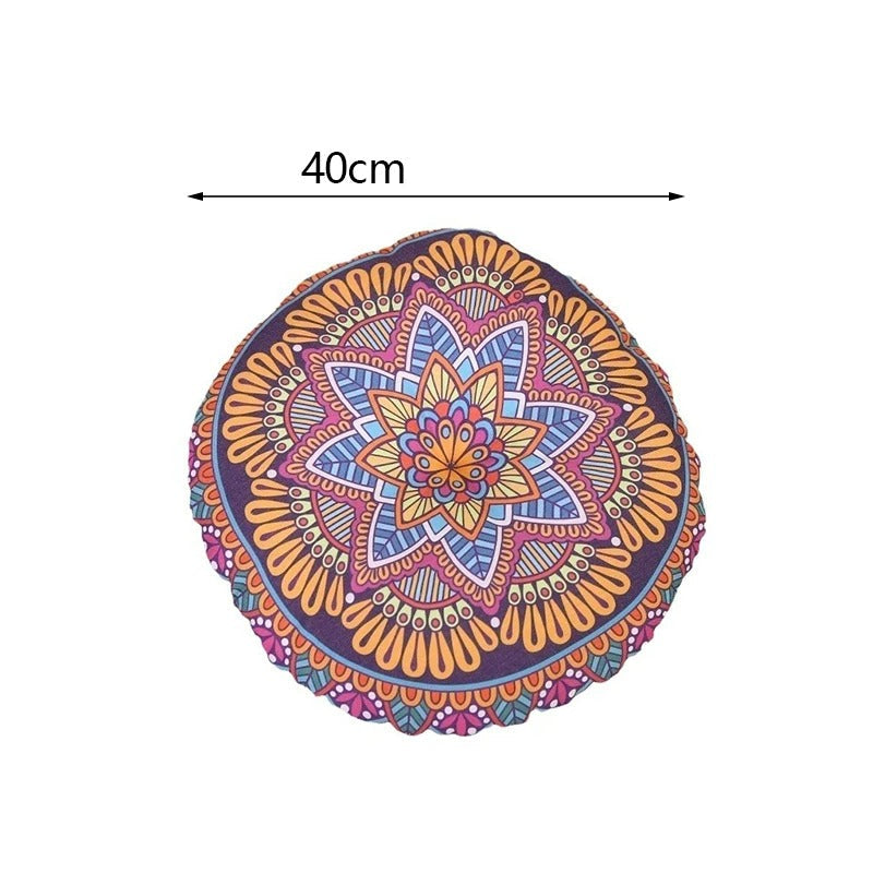 Almofada redonda, algodão e cânhamo, estilo étnico, puff tatami, almofada de meditação, decoração geométrica, assento confortável, almofada de chão, decoração casa, tatami redondo