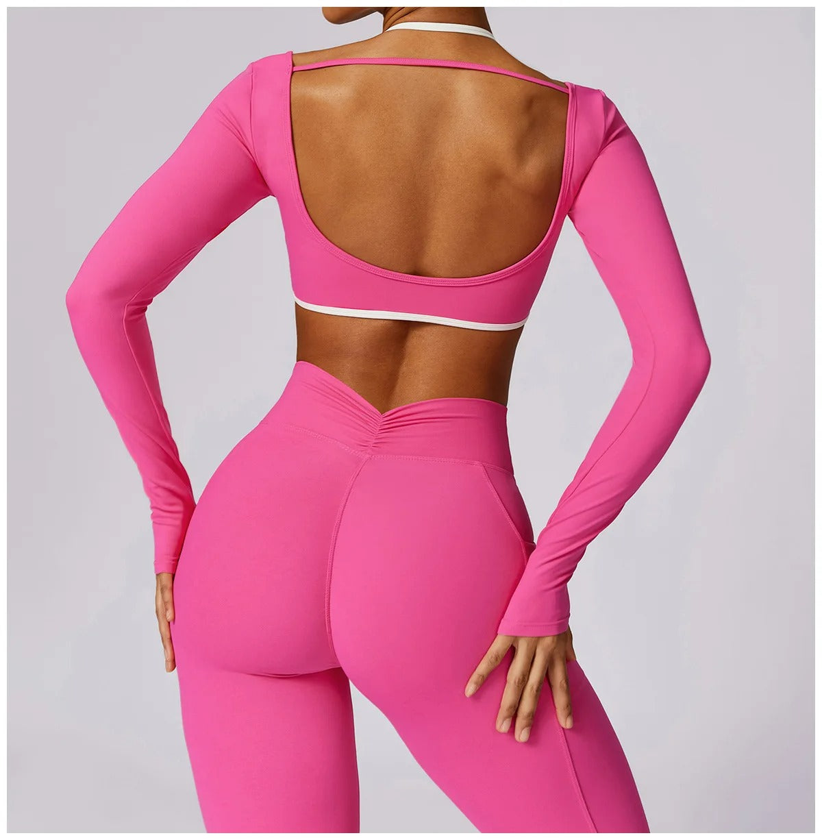 Conjunto yoga feminino, roupa esportiva, calça legging, top manga longa, push up, roupa de treino, activewear, roupa de ginástica, conjunto fitness, roupa de corrida