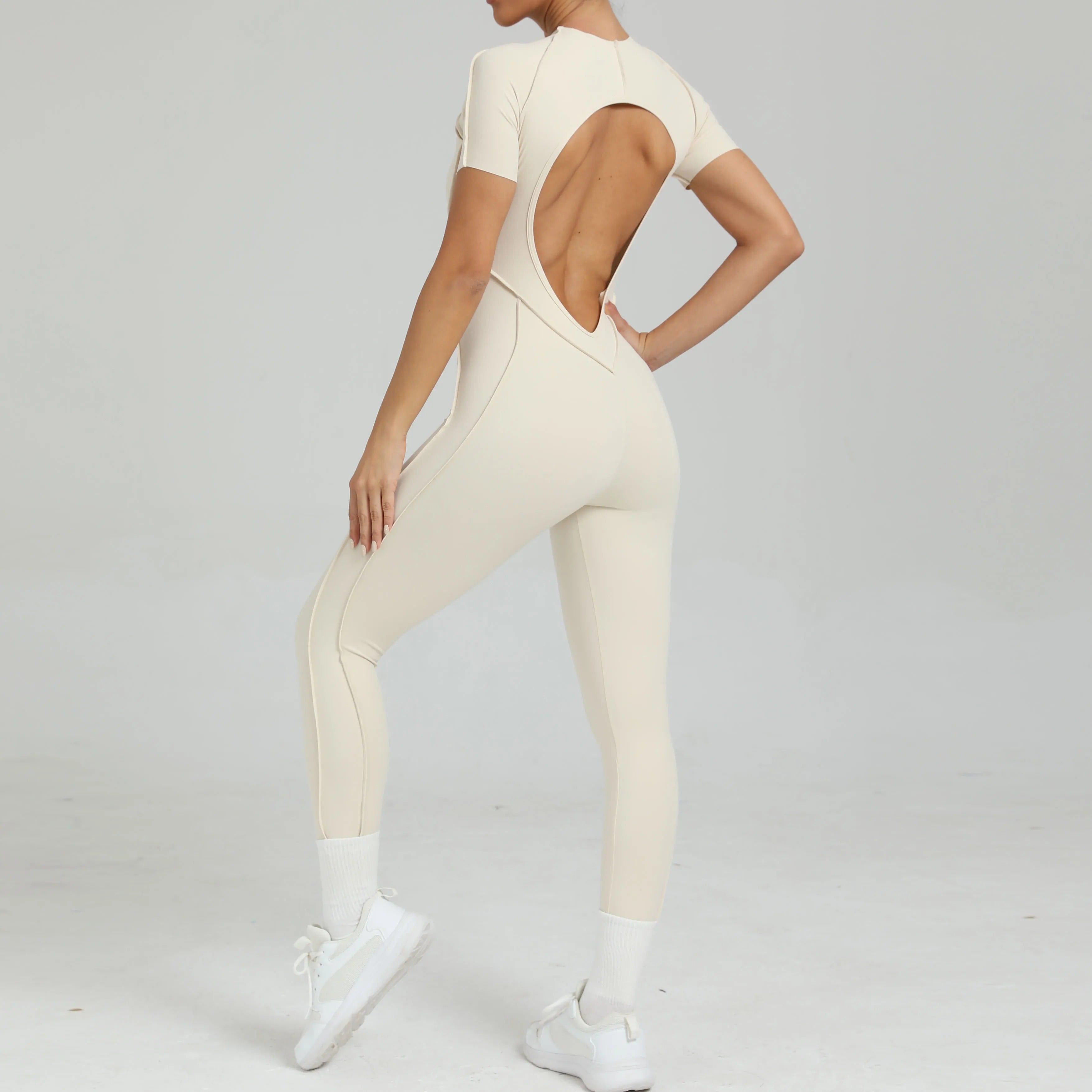 Macacão curto, roupa fitness, roupa de yoga, roupa de ginástica, roupa esportiva, body fitness, manga curta, com zíper, roupa para exercícios, macacão feminino