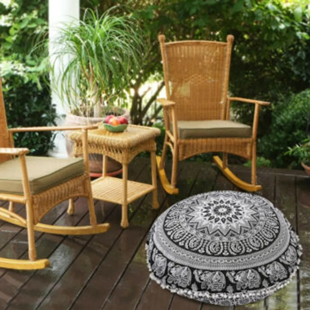 Capa de almofada redonda, estampa boêmia, decoração de chão, fronha decorativa, estilo boêmio, decoração de casa