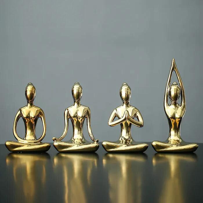 Estatua Decorativa Asanas Posições de Yoga |4 Posturas | Cor Ouro - Yogai