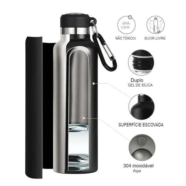 Conjunto Garrafa Térmica Portátil de água FJ | Inox 500ml + Escova de Limpeza Interna - Yogai