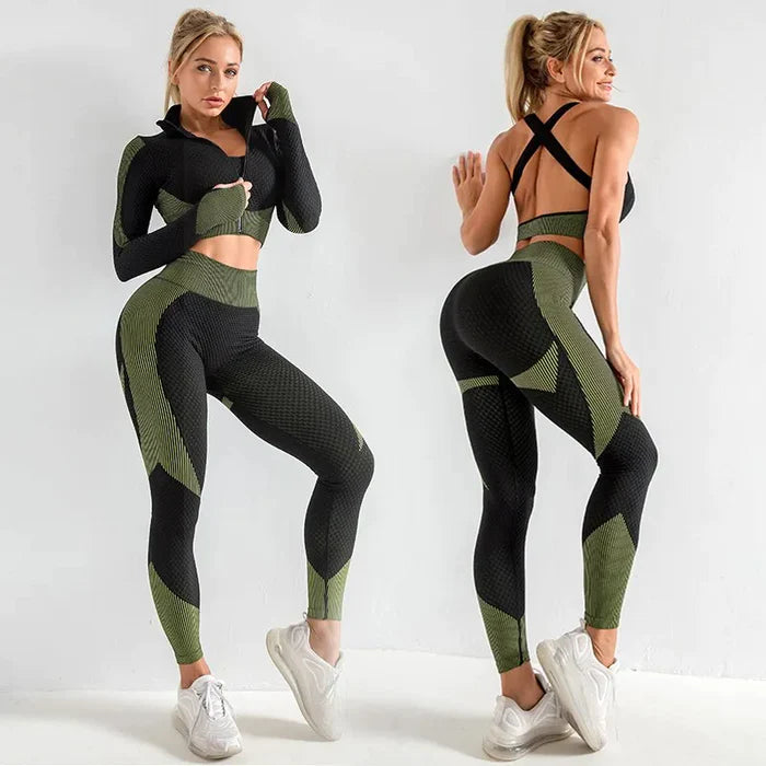 Kit 3 Peças Conjunto Legging Esportiva sem Costura para Yoga - Yogai