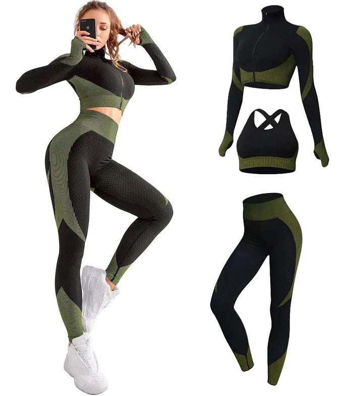 Kit 3 Peças Conjunto Legging Esportiva sem Costura para Yoga - Yogai