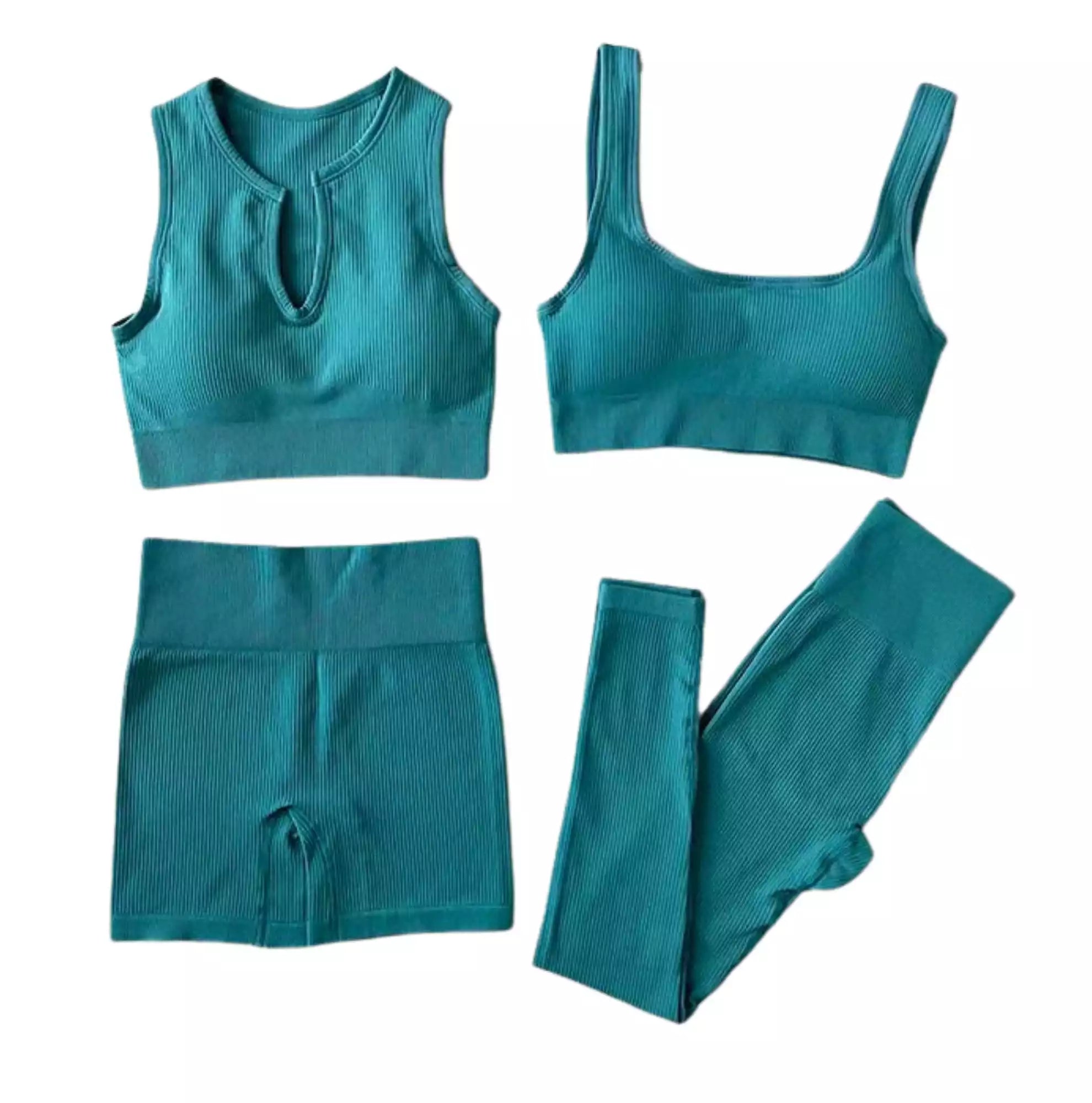 Kit 4 Peças Conjunto Legging Canelado Yoga Fitness | Calça + Short + 2 Top - Yogai