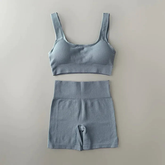 Kit 4 Peças Conjunto Legging Canelado Yoga Fitness | Calça + Short + 2 Top - Yogai