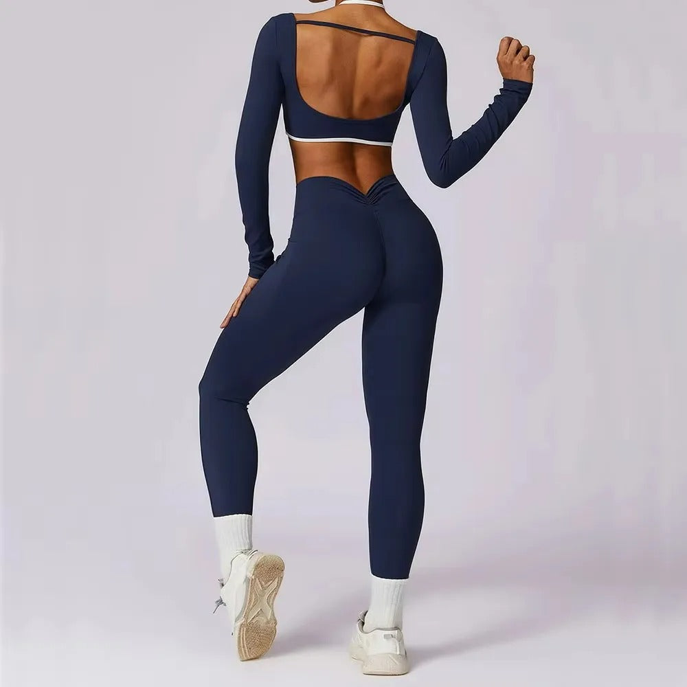 Conjunto yoga feminino, roupa esportiva, calça legging, top manga longa, push up, roupa de treino, activewear, roupa de ginástica, conjunto fitness, roupa de corrida