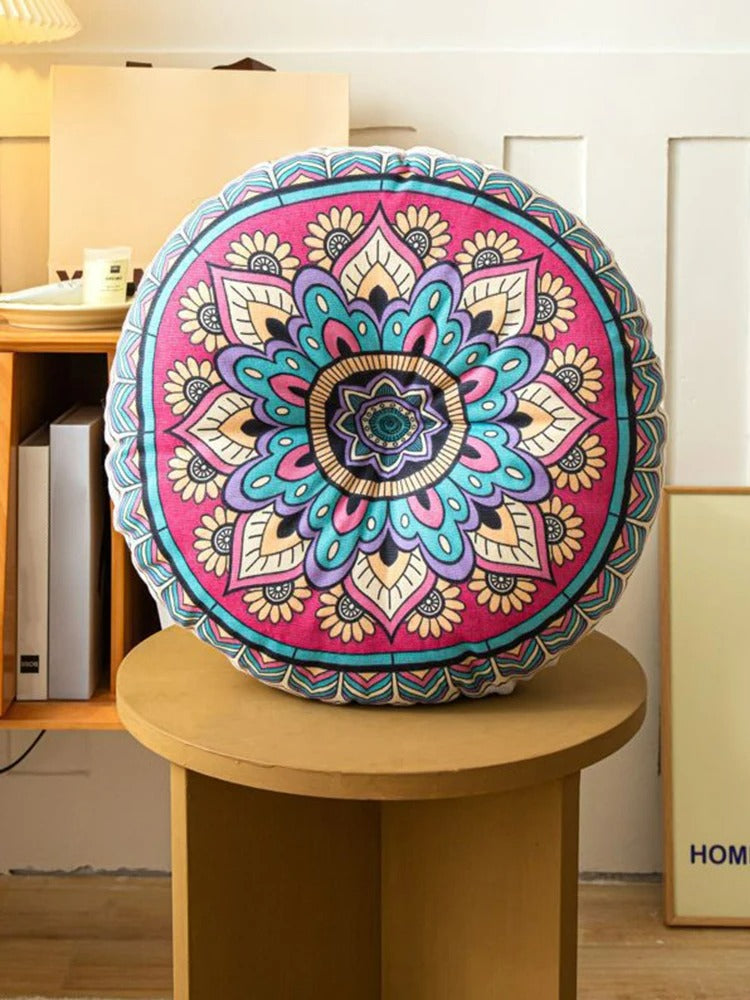 Almofada redonda, algodão e cânhamo, estilo étnico, puff tatami, almofada de meditação, decoração geométrica, assento confortável, almofada de chão, decoração casa, tatami redondo