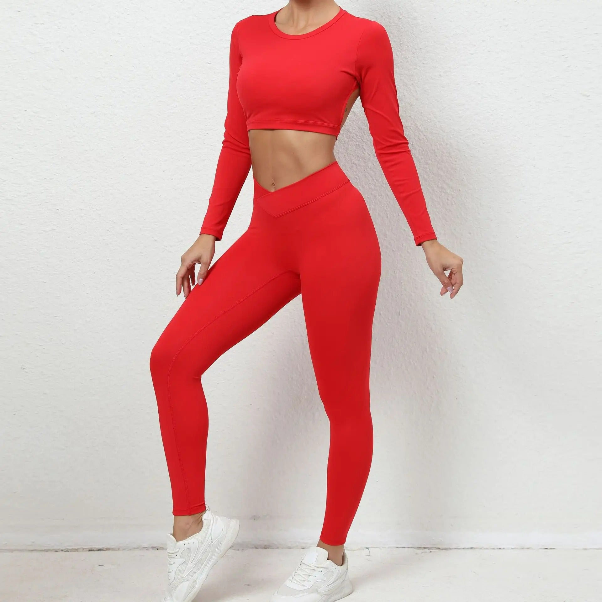 Conjunto fitness feminino, roupa yoga, legging cintura alta, camisa manga longa esportiva, sutiã esportivo, roupa de treino, conjunto ginástica, activewear feminino, roupa de corrida, conjunto legging e top