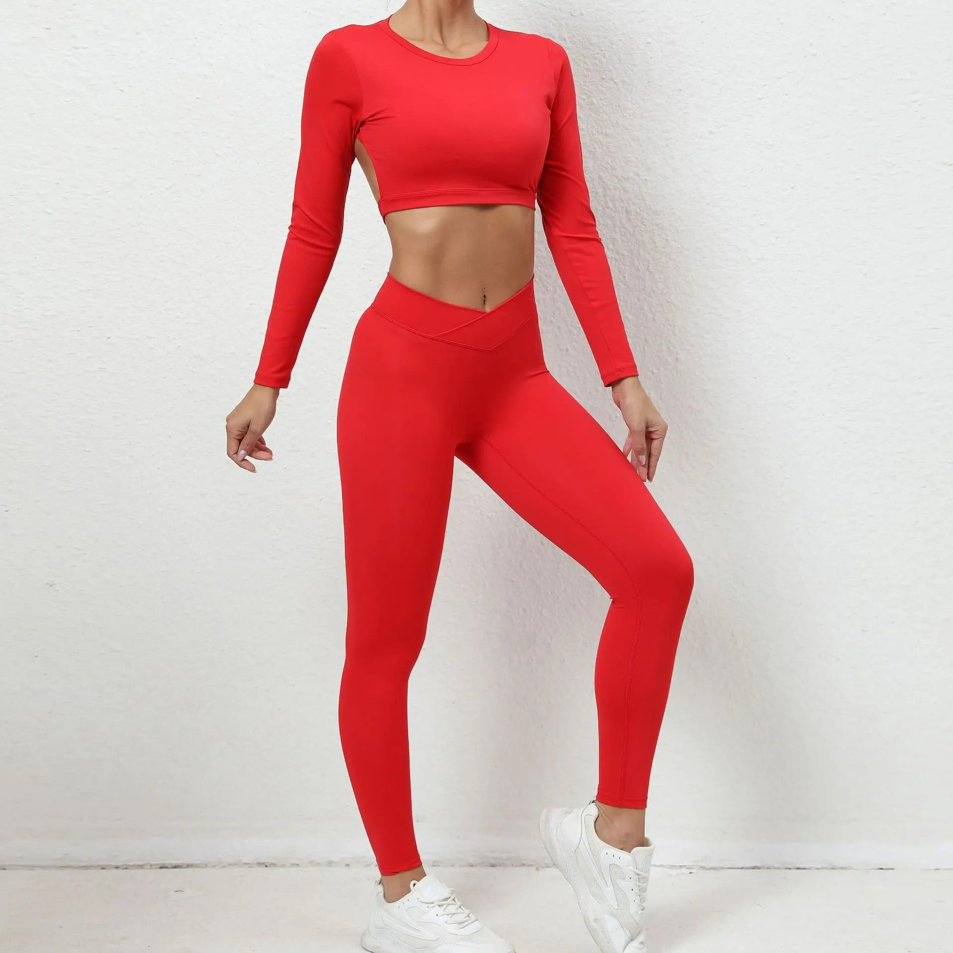 Conjunto fitness feminino, roupa yoga, legging cintura alta, camisa manga longa esportiva, sutiã esportivo, roupa de treino, conjunto ginástica, activewear feminino, roupa de corrida, conjunto legging e top