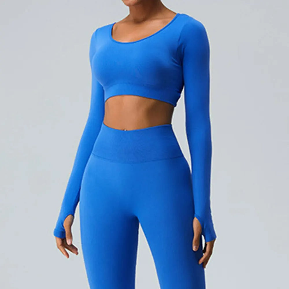 Top fitness feminino, blusa sem costas, manga longa esportiva, roupa de yoga, roupa de treino, activewear feminino, top de ginástica, blusa de corrida, roupa de dança, top de malha