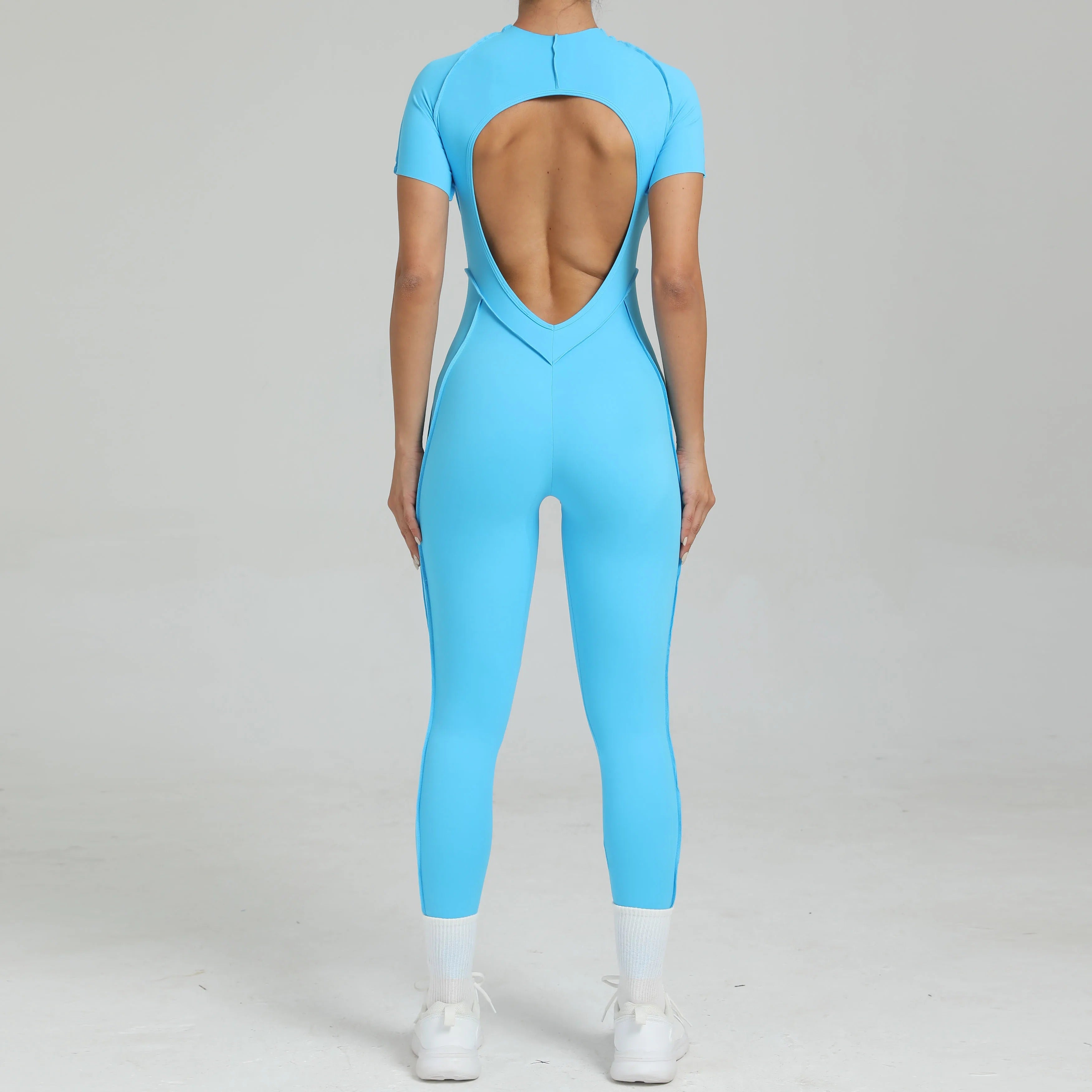 Macacão curto, roupa fitness, roupa de yoga, roupa de ginástica, roupa esportiva, body fitness, manga curta, com zíper, roupa para exercícios, macacão feminino