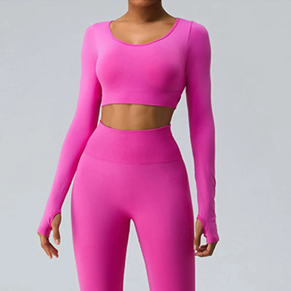 Top fitness feminino, blusa sem costas, manga longa esportiva, roupa de yoga, roupa de treino, activewear feminino, top de ginástica, blusa de corrida, roupa de dança, top de malha