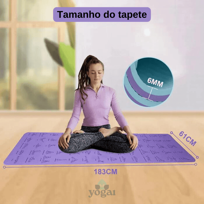 Tapete de Yoga TPE Antiderrapante 6mm Com Posições de Yoga, Durável e Contra Rasgo - Yogai
