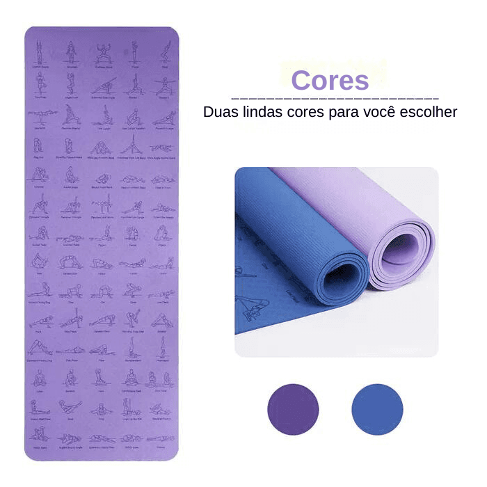 Tapete de Yoga TPE Antiderrapante 6mm Com Posições de Yoga, Durável e Contra Rasgo - Yogai