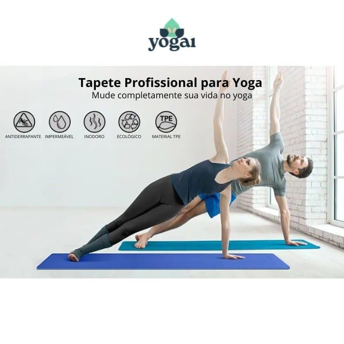 Kit Tapete De Yoga TPE Linha De Posição Para Iniciante, Dupla Camada 6mm Antiderrapante + Bolsa e Alça - Yogai