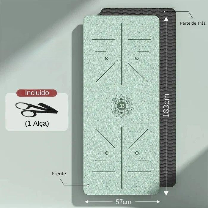 Kit Tapete de Yoga Profissional TPE Ecológico Antiderrapante 6mm + Alça de Transporte