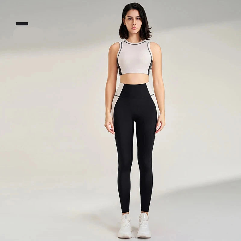 Roupas coloridas de secagem rápida para mulheres, roupa de treino de ginástica, camiseta recolhida, calças apertadas para levantar o quadril