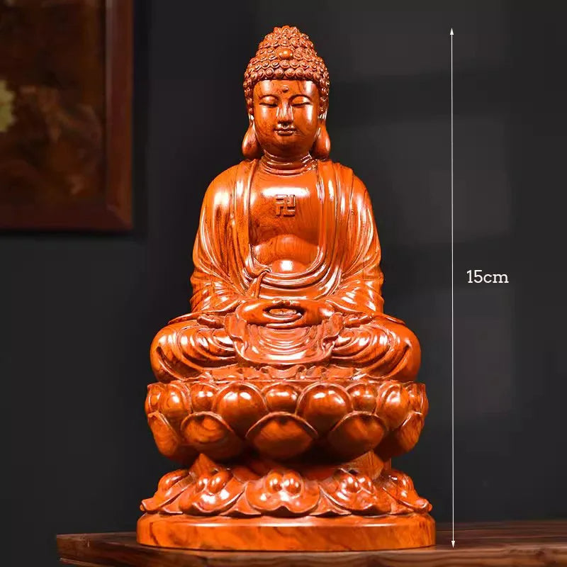 Estátua Buda Shakyamuni em Madeira | Modelo Clássico