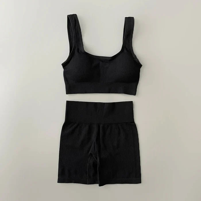 Conjunto Sutiã e Bermuda Legging Canelado Yoga | Cos Alto | Confortável e Resistente - Yogai