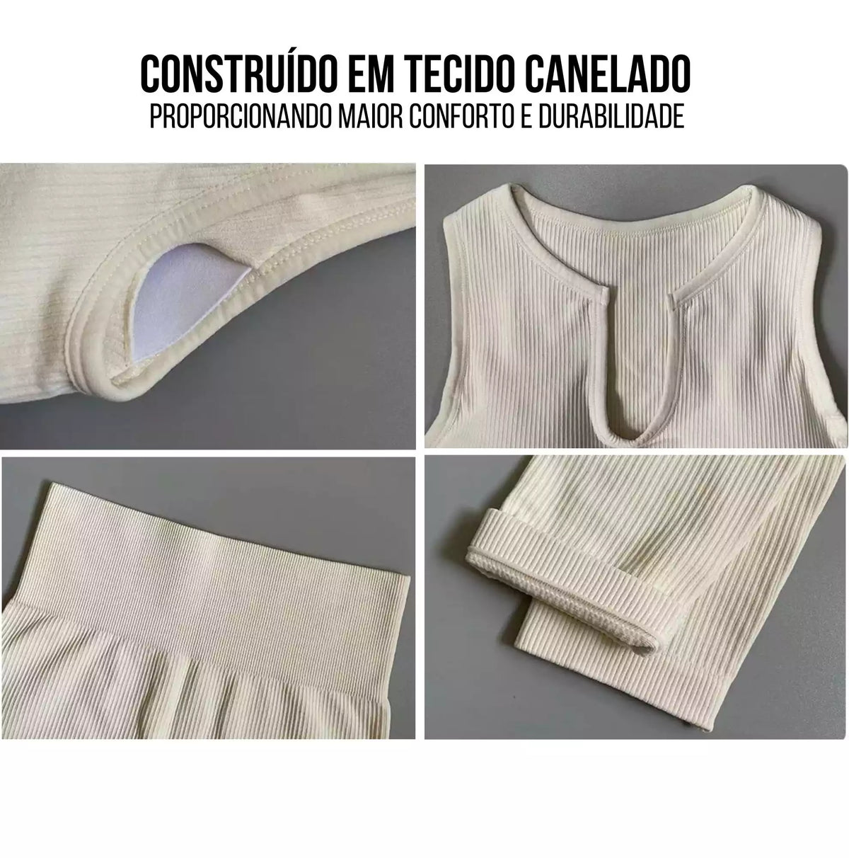 Conjunto Sutiã e Bermuda Legging Canelado Yoga | Cos Alto | Confortável e Resistente - Yogai