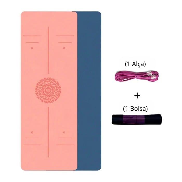 Kit Tapete De Yoga TPE Linha De Posição Para Iniciante, Dupla Camada 6mm Antiderrapante + Bolsa e Alça - Yogai