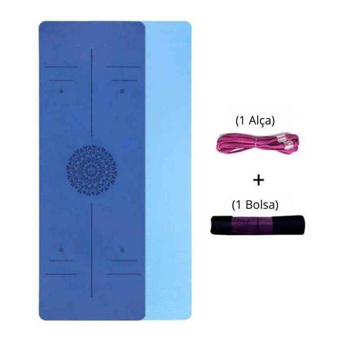 Kit Tapete De Yoga TPE Linha De Posição Para Iniciante, Dupla Camada 6mm Antiderrapante + Bolsa e Alça - Yogai