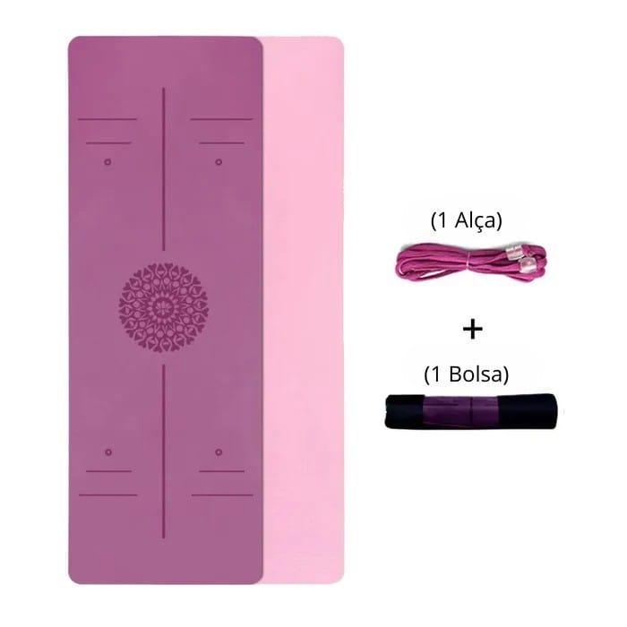 Kit Tapete De Yoga TPE Linha De Posição Para Iniciante, Dupla Camada 6mm Antiderrapante + Bolsa e Alça - Yogai