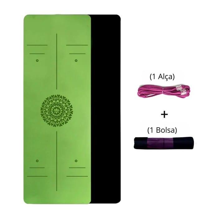 Kit Tapete De Yoga TPE Linha De Posição Para Iniciante, Dupla Camada 6mm Antiderrapante + Bolsa e Alça - Yogai